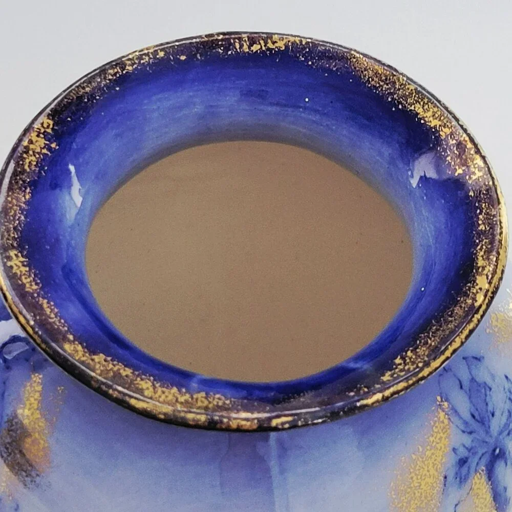 Antique Flow Blue & Gold Vase, IRIS by Edge Malkin Co. c.1891-1903, Rare Vintage